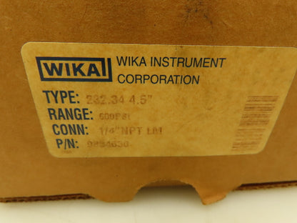Wika Instrument 9834630 Pressure Gauge 4.5" 1/4" NPT 600PSI