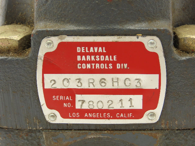 Barksdale 203R6HC3 Shear-Seal Directional Control Valve 4-Way 3-Pos 1/2" NPT