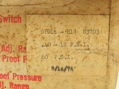 Barksdale DPD1T-H18 Diaphragm Pressure Switch 0.40-18 PSI Range 60PSI Max