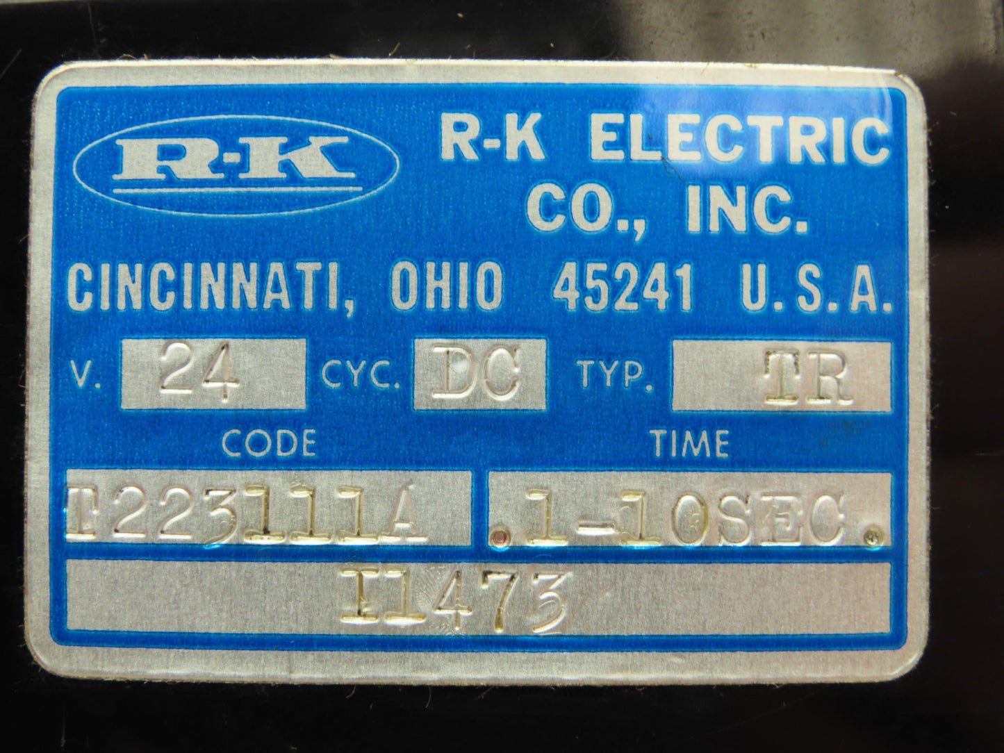 RK Electric T223111A Time Delay Timer Relay  0.1-10 Sec 24 VDC TR 8 Pin 2 Pole