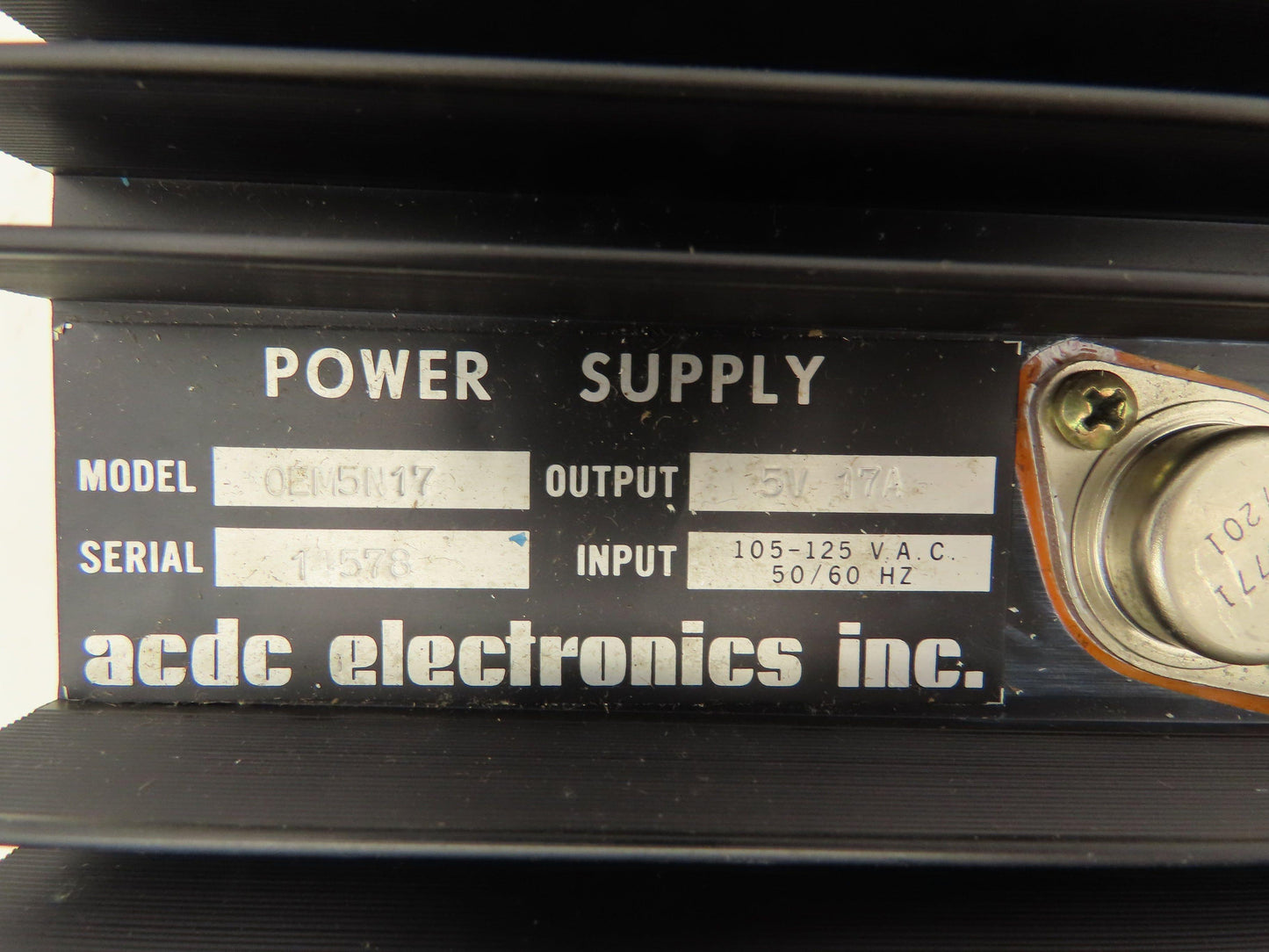 ACDC Electronics 5N17 Power Supply DC Output 5VDC 17A Input 125VAC