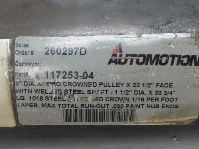 Automotion Conveyor 6"x 22.5" Crowned Drum Roller Drive Pulley Welded Shaft