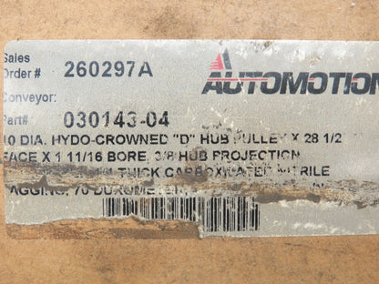 Automotion Conveyor 10"x 28.5" Crowned Lagged Drum Roller Drive Pulley D-Hub
