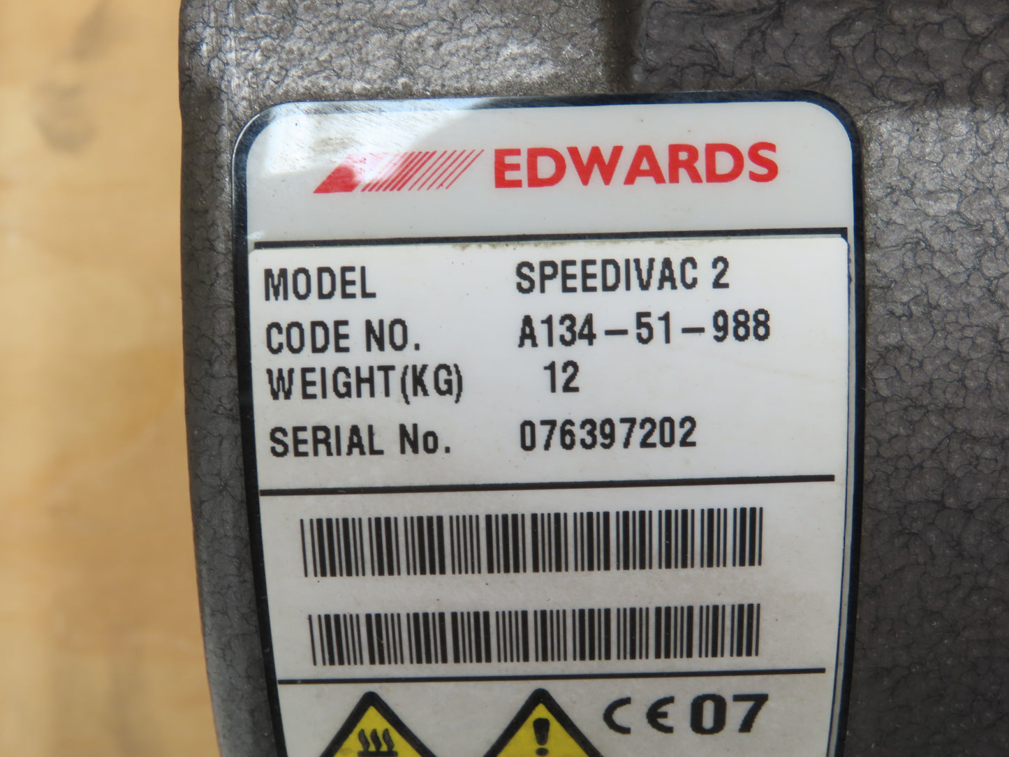 Edwards Speedivac 2 Single Stage Sliding Vane Vacuum Pump Tyco 115V 1PH