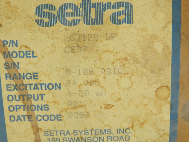 Setra C207 Liquid Pressure Transducer Sensor 0-100 PSI 24 VDC In / 4-20mA Out