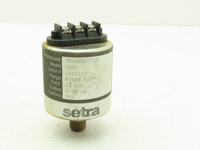 Setra C207 Liquid Pressure Transducer Sensor 0-100 PSI 24 VDC In / 4-20mA Out