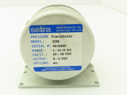 Setra 239 Pressure Transducer Sensor 0-30" WC 22-30 VDC