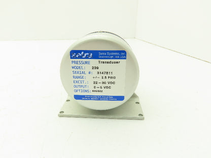 Setra 239 Pressure Transducer Sensor +/-2.5 PSID 22-30 VDC