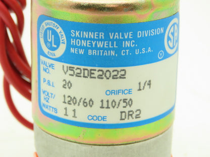 Honeywell V52DE2022 1/4" NPT 2-Way Skinner Solenoid Valve 120 N.C. 20 Psi.