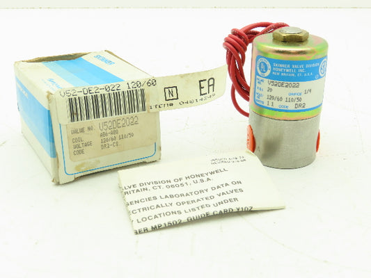 Honeywell V52DE2022 1/4" NPT 2-Way Skinner Solenoid Valve 120 N.C. 20 Psi.