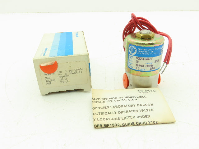 Honeywell V52DE2077 1/4" 2-Way Skinner Solenoid Valve 120V N.C. 75 Psi.