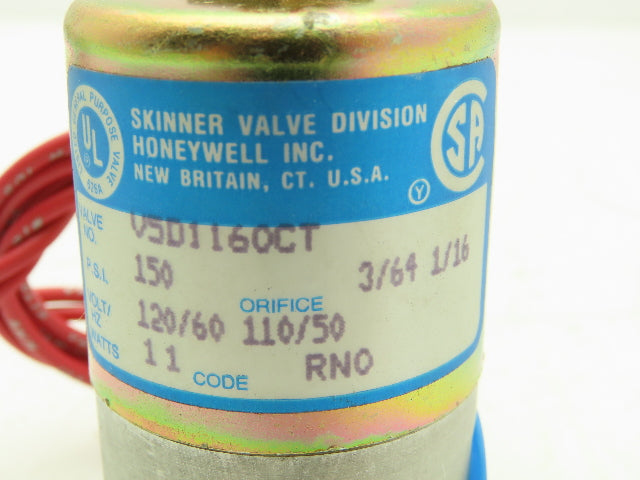 Honeywell V5D1160 1/4" 3-Way Skinner Solenoid Valve 120V N.O. 150 Psi.