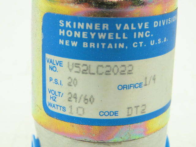 Honeywell V52LC2022 1/4" NPT 2-Way Skinner Solenoid Valve 24VAC N.C. 20 Psi.