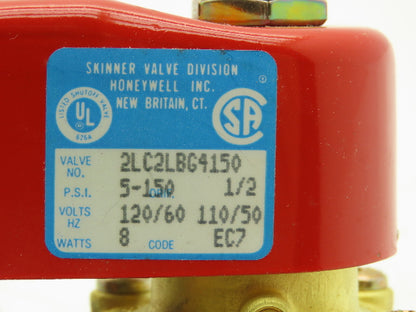 Honeywell Skinner 2LC2LBG4150 Brass Solenoid Valve 1/2"NPT 2-Way 120V NC 150 PSI