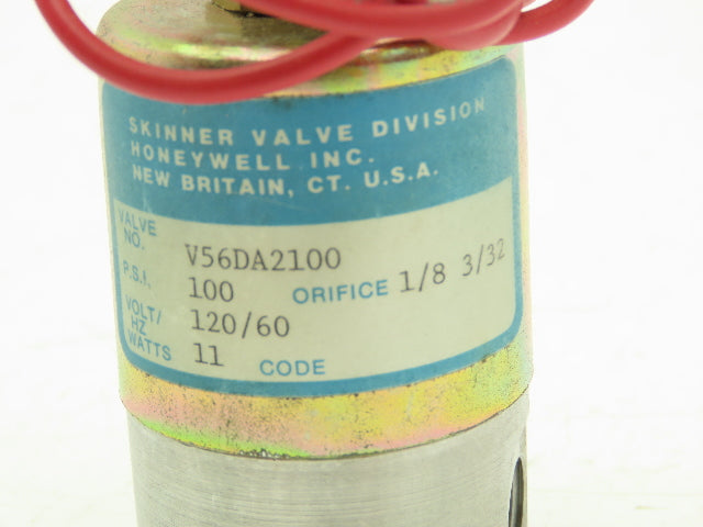 Honeywell V56DA2100 1/4" 3-Way Skinner Solenoid Valve 120VAC N.O. 100 Psi.