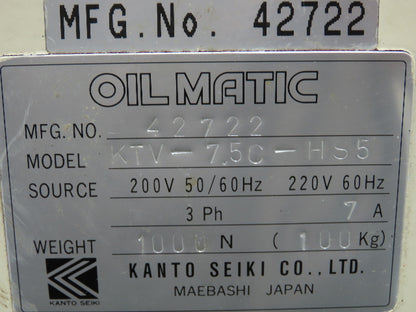 Kanto Seiki KTV-7.5C-HS5 Automatic Liquid Temp. Regulator .5hp Pump 220v 3ph