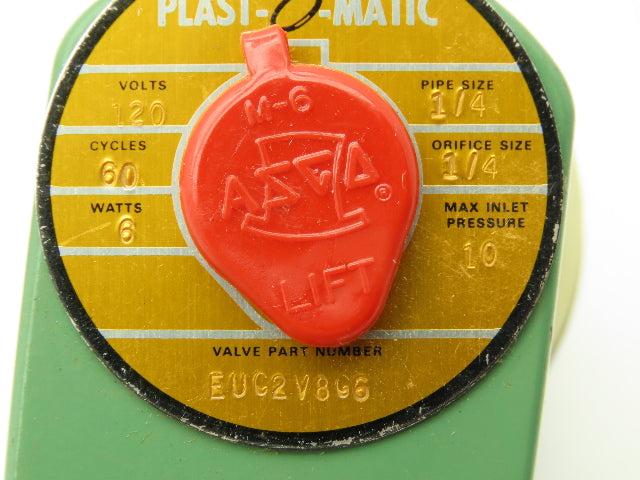Plast-o-matic EUC2V8G6 Solenoid Valve PVC 1/4" NPT 120V Coil