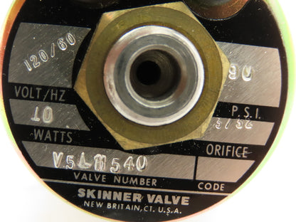 Honeywell Skinner V5L11540 Solenoid Valve 3-Way 120V 90 PSI 1/4" NPT V5