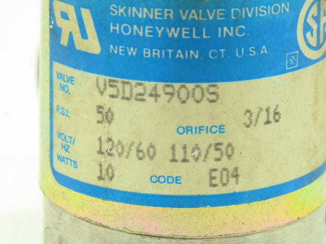 Honeywell Skinner V5D24900S Solenoid Valve 2-Way NC 120V 50 PSI 1/4" NPT