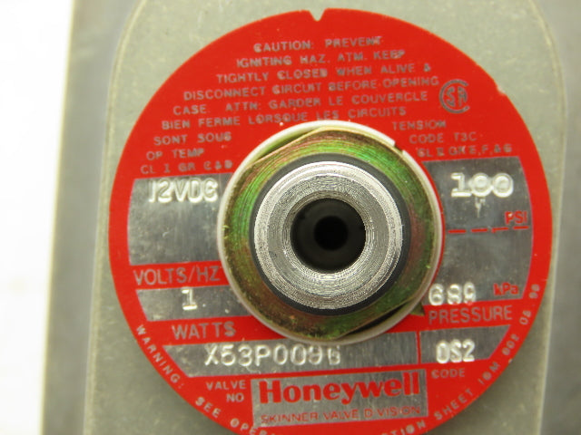 Honeywell Skinner X53P009GC Solenoid Valve 3-Way NC 12VDC 100 PSI 1/4" NPT