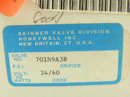 Honeywell Skinner 701N9A3BN Solenoid Valve 2-Way NC 24VAC 60Hz 650 PSI 1/4" NPT