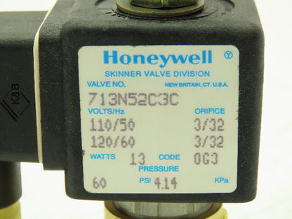 Honeywell Skinner 713N52C3C Solenoid Valve 3-Way NC 120V 60 PSI 1/8" NPT
