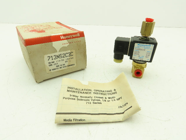 Honeywell Skinner 713N52C3C Solenoid Valve 3-Way NC 120V 60 PSI 1/8" NPT