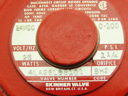 Skinner 4LA26LB8101 Brass Solenoid Valve 2-Way NC 24VDC 100 PSI 1-1/2" NPT