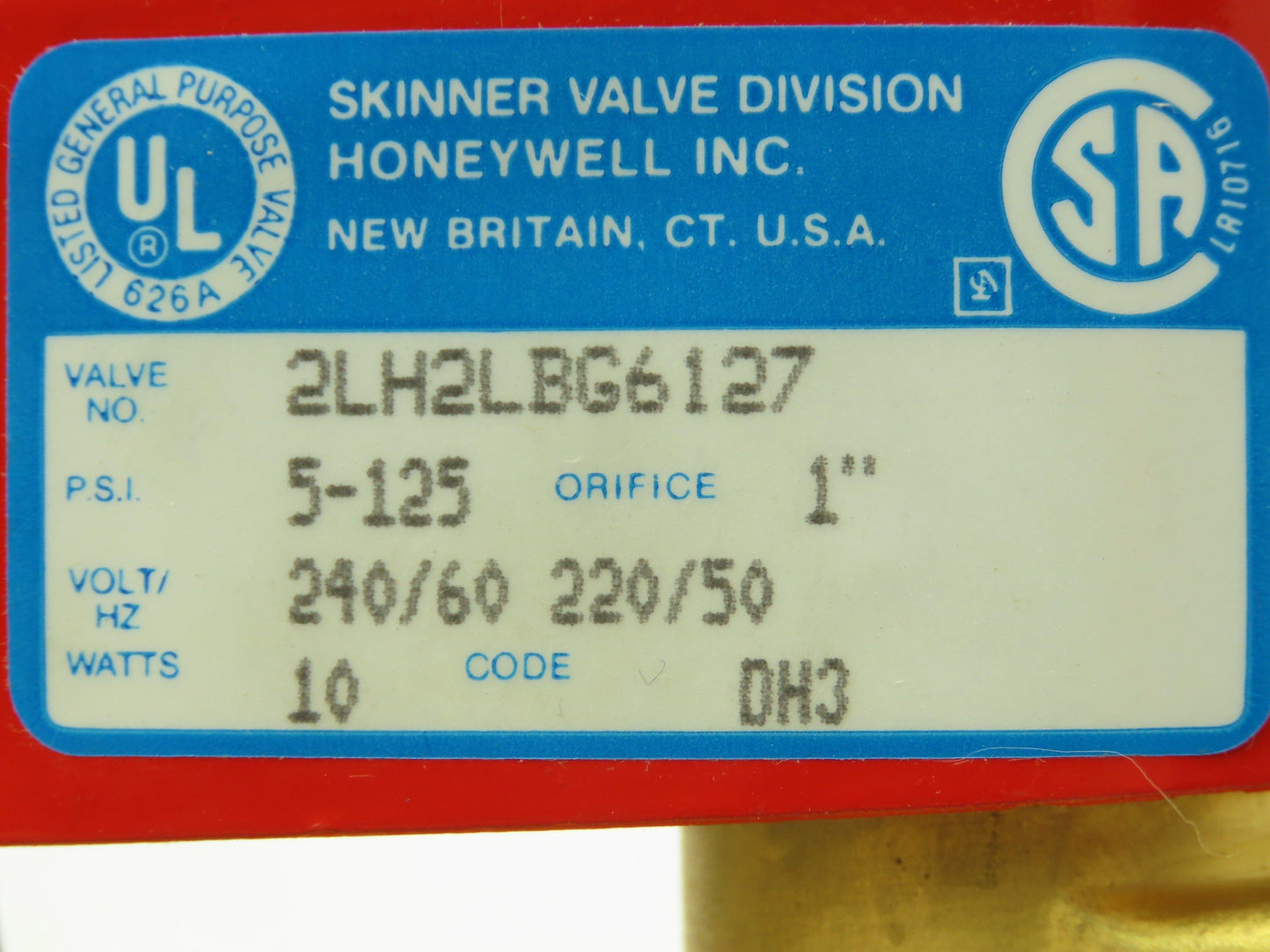 Skinner 2LH2LBG6127 Brass Solenoid Valve 2-Way NC 220/240V 125 PSI 1" NPT