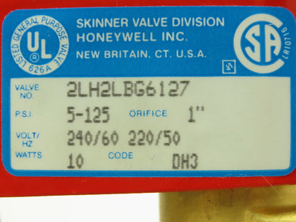 Skinner 2LH2LBG6127 Brass Solenoid Valve 2-Way NC 220/240V 125 PSI 1" NPT
