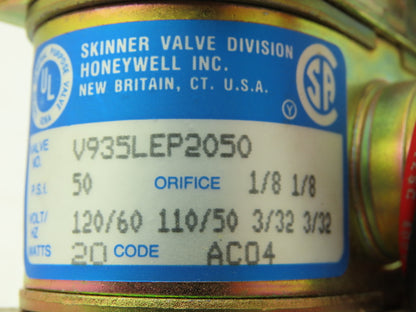 Honeywell Skinner V935LEP2050 Solenoid Valve 4-Way NC/NO 120V 50 PSI 1/4" NPT