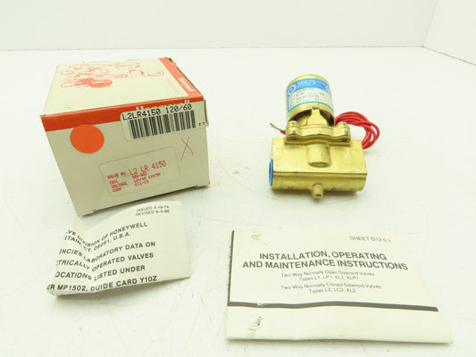 Honeywell Skinner L2LR4150 Brass Solenoid Valve 2-Way NC 120V 150 PSI 1/2" NPT