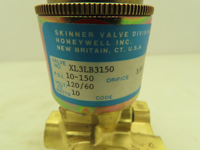 Honeywell Skinner XL3LB3150 Brass Solenoid Valve 3-Way NC 120V 150 PSI 3/8" NPT