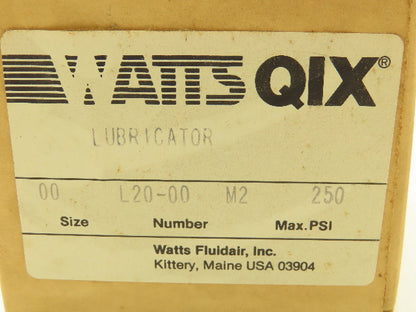 Watts L20-00 Pneumatic Air Line Lubricator 250 PSI QIX Ports 1/4"-1"