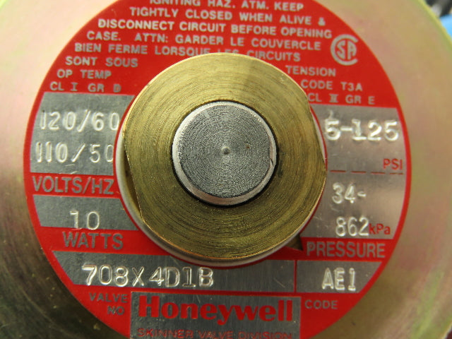 Honeywell Skinner 708X4D1B Brass Solenoid Valve 2-Way NC 120V 5-125 PSI 1" NPT