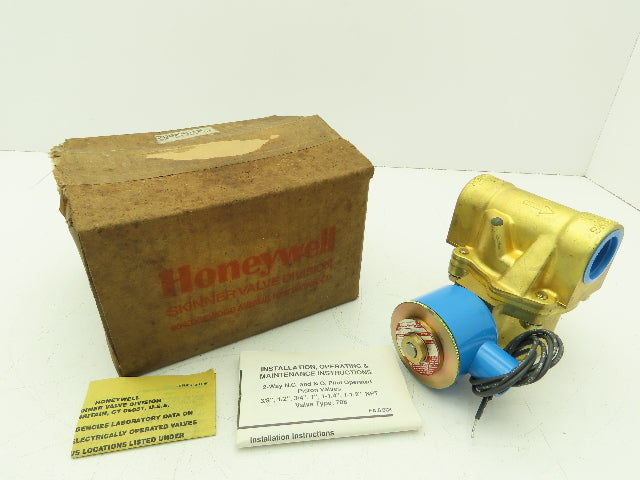 Honeywell Skinner 708X4D1B Brass Solenoid Valve 2-Way NC 120V 5-125 PSI 1" NPT