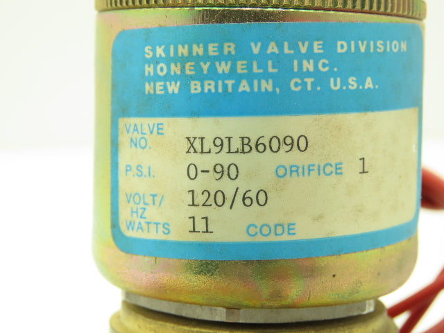 Honeywell Skinner XL9LB6090 Brass Solenoid Valve 2-Way NO 120V 0-90 PSI 1" NPT