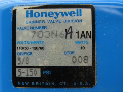 Honeywell Skinner 703N6A1A Solenoid Valve 1/2" NPT 2-Way NC 5-150PSI 120V Coil