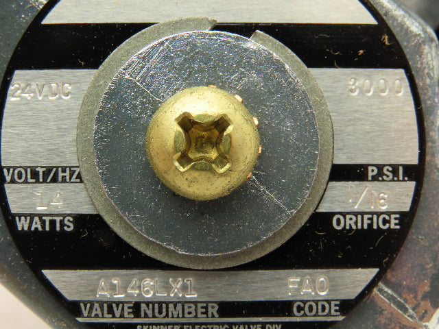 Honeywell Skinner A146LX1 Solenoid Valve 24VDC Coil 3000PSI Series A