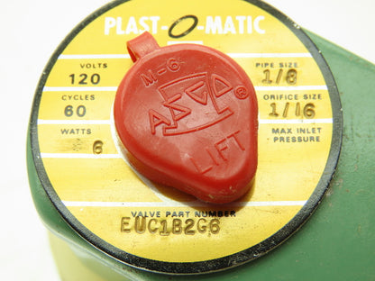 Plast-o-matic EUC1B2G6 Solenoid Valve PVC 2-Way 1/4" NPT NC 120V Coil