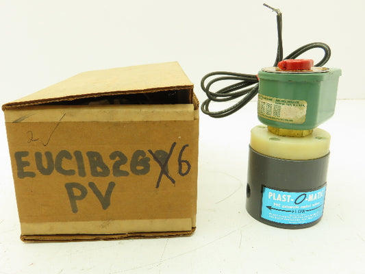 Plast-o-matic EUC1B2G6 Solenoid Valve PVC 2-Way 1/4" NPT NC 120V Coil