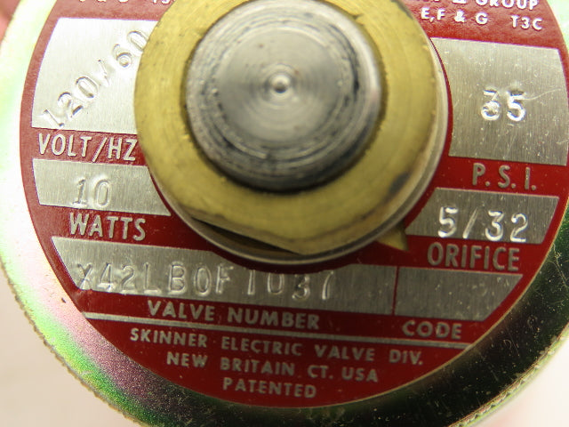Honeywell Skinner X42LB0FT037 Solenoid Valve 2-Way 120V 35 PSI 1/4" NPT PTFE