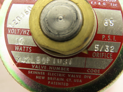 Honeywell Skinner X42LB0FT037 Solenoid Valve 2-Way 120V 35 PSI 1/4" NPT PTFE