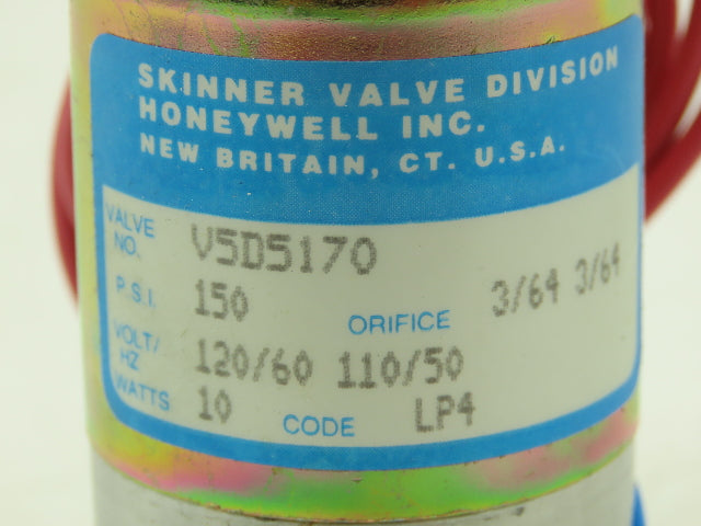 Honeywell Skinner V5D5170 Solenoid Valve 3-Way NC 120V 150 PSI 1/4" NPT