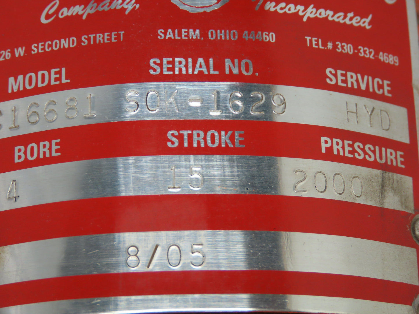 Lincoln Machine C16681 Hydraulic Cylinder 4" Bore 15" Stroke 2000PSI Trunnion Mt