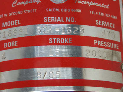 Lincoln Machine C16681 Hydraulic Cylinder 4" Bore 15" Stroke 2000PSI Trunnion Mt