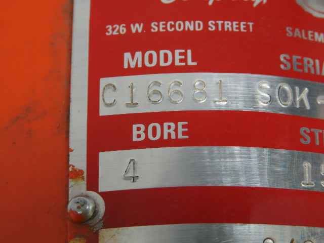 Lincoln Machine C16681 Hydraulic Cylinder 4" Bore 15" Stroke 2000PSI Trunnion Mt