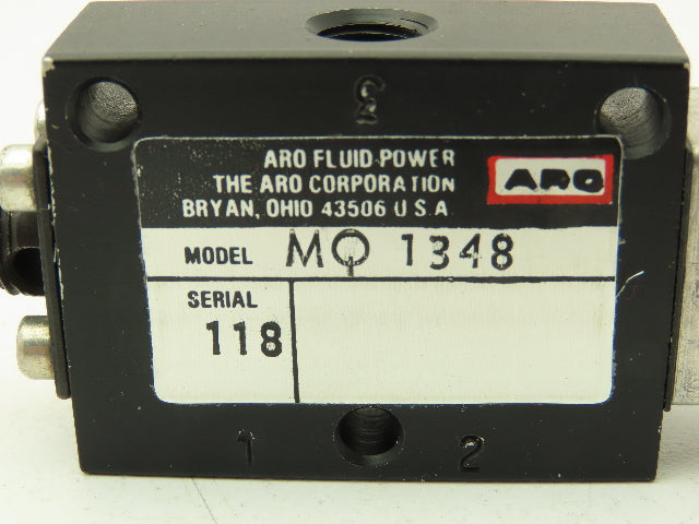 Aro MQ 1348 Pneumatic 3 Way Valve NC 1/8" NPT Air or Manual Activated