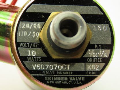 Honeywell Skinner V5D7070CT Solenoid Valve 3-Way NC 120V 150 PSI 1/4" NPT