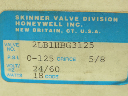 Honeywell Skinner 2LB1HBG3125 Lancer Solenoid Valve 2-Way NO 24VAC 125PSI 3/8NPT